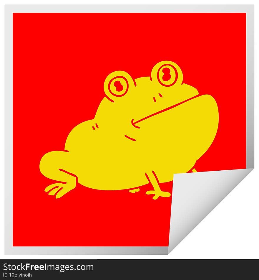 square peeling sticker quirky cartoon frog. square peeling sticker quirky cartoon frog