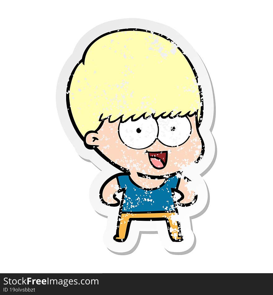 Distressed Sticker Of A Happy Cartoon Boy