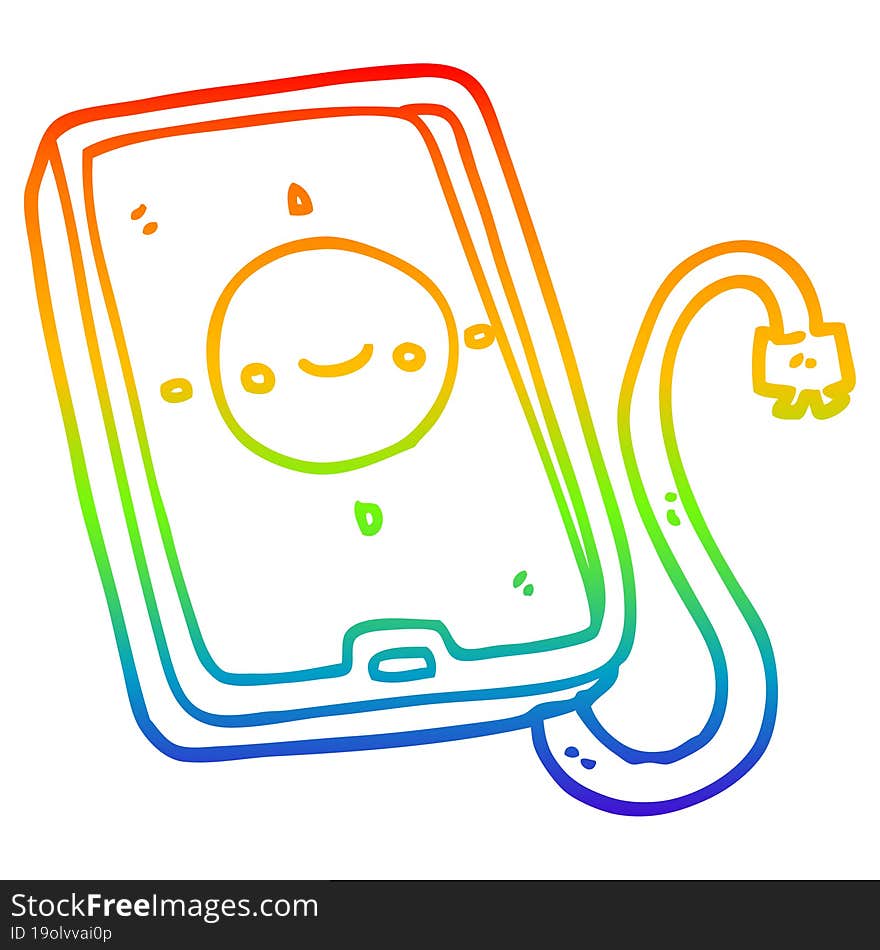 rainbow gradient line drawing cartoon mobile phone device