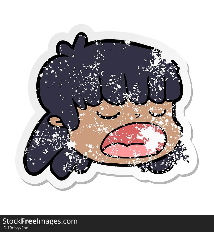 distressed sticker of a cartoon female face