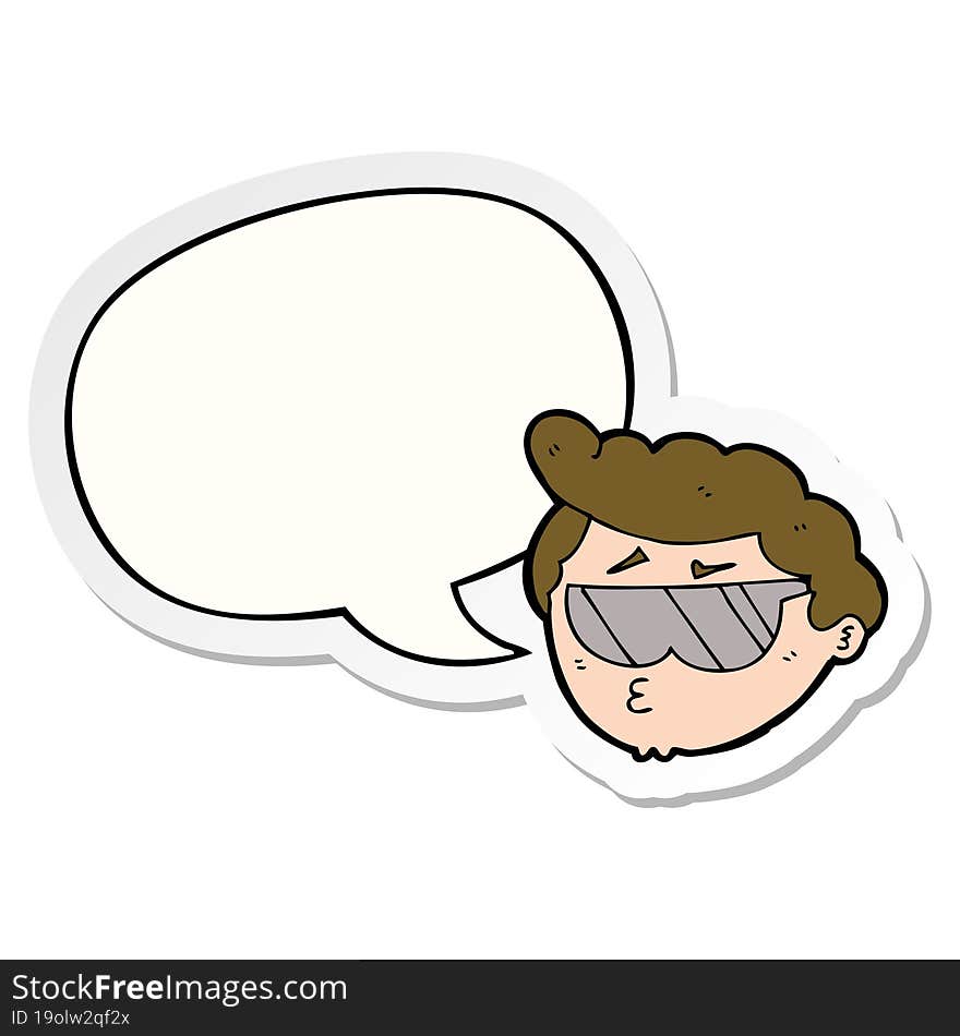 Cartoon Boy Wearing Sunglasses And Speech Bubble Sticker