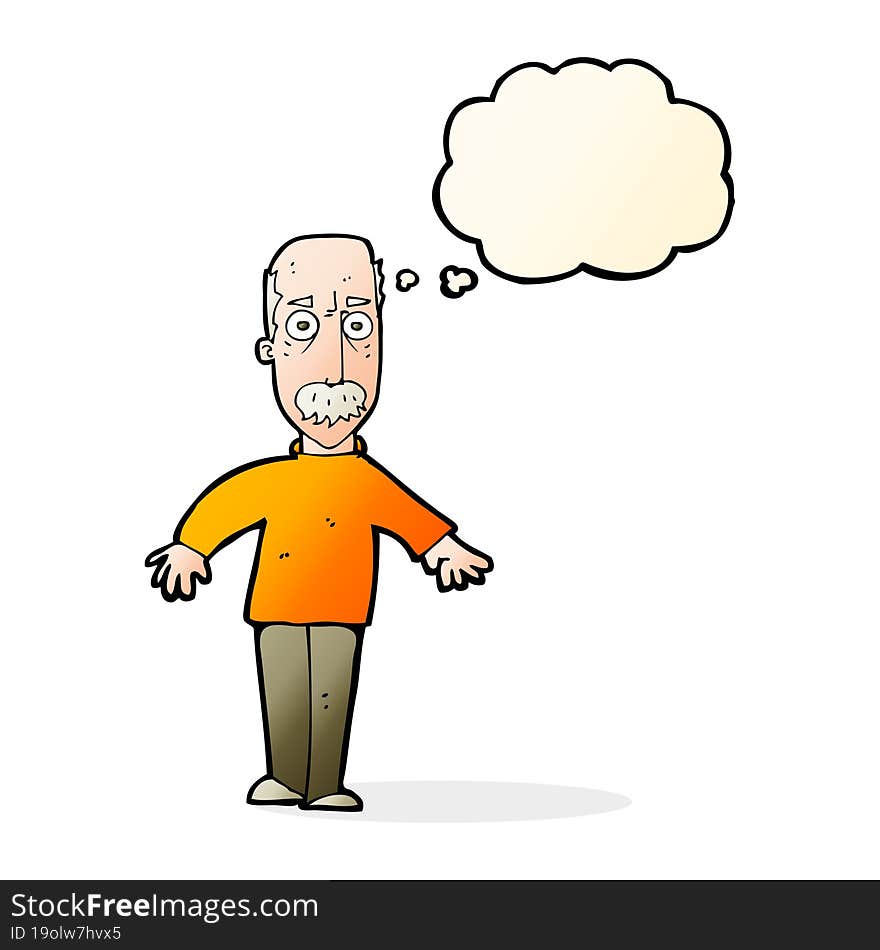 cartoon annoyed old man with thought bubble