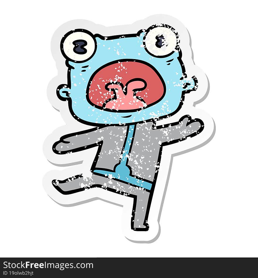 distressed sticker of a cartoon weird alien communicating