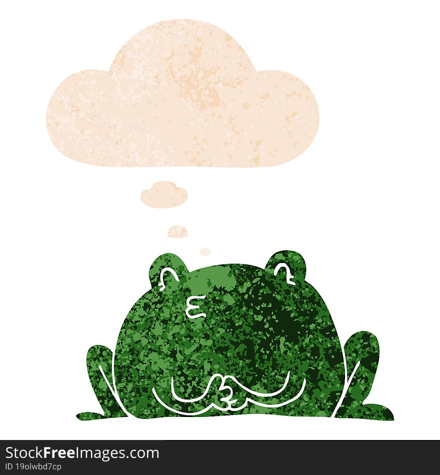 Cute Cartoon Frog And Thought Bubble In Retro Textured Style