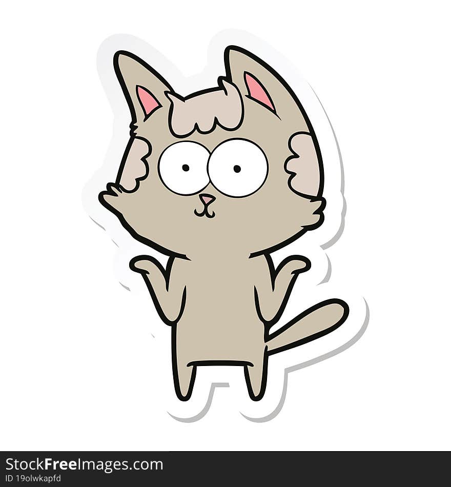 Sticker Of A Happy Cartoon Cat Shrugging;shoulders