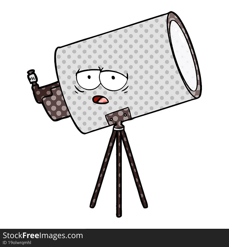 cartoon bored telescope with face. cartoon bored telescope with face