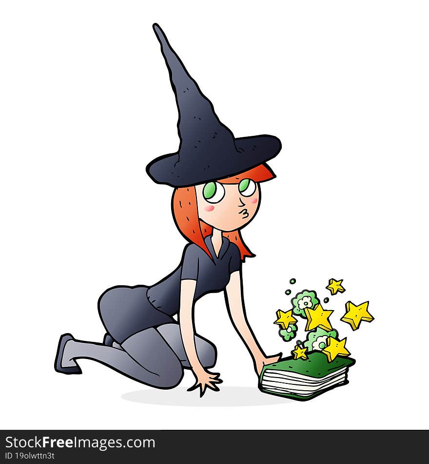 cartoon witch and spell book