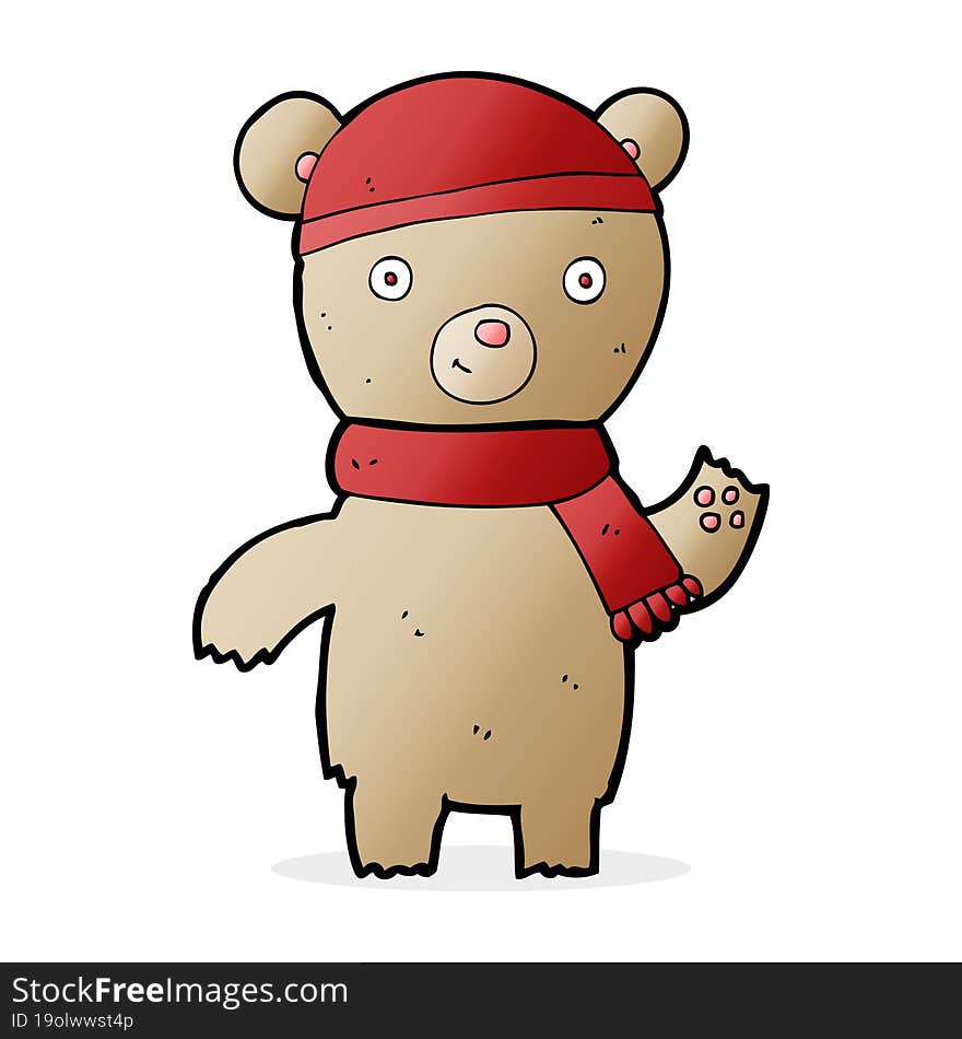 cartoon waving teddy bear