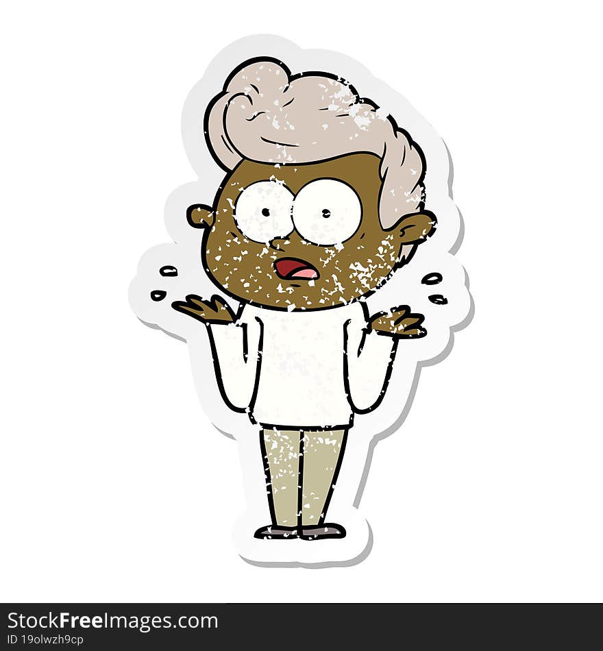 distressed sticker of a cartoon staring man