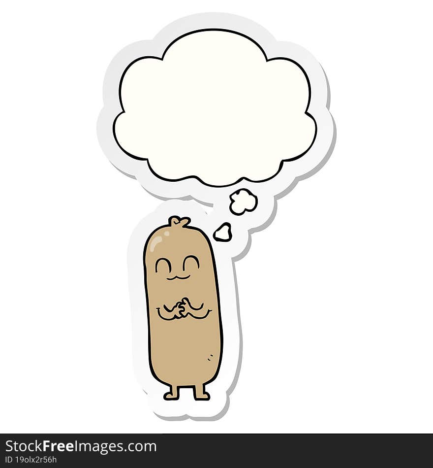 cartoon sausage and thought bubble as a printed sticker