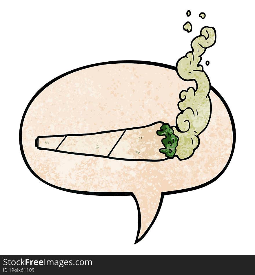 Cartoon Marijuiana Joint And Speech Bubble In Retro Texture Style