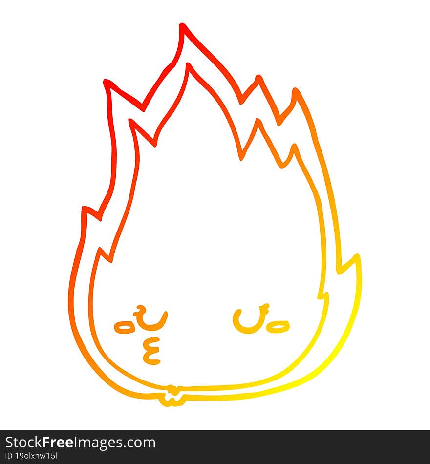 Warm Gradient Line Drawing Cute Cartoon Fire