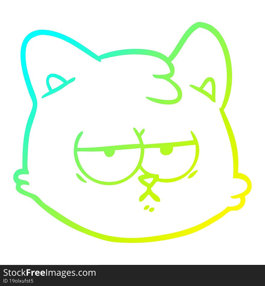 cold gradient line drawing of a cartoon cat face