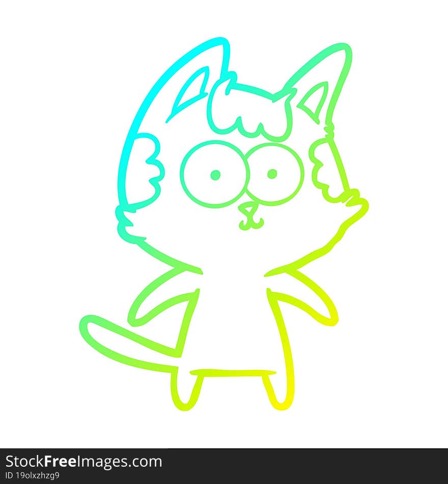 cold gradient line drawing of a happy cartoon cat