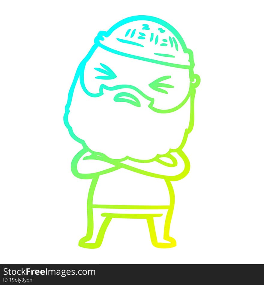 cold gradient line drawing cartoon man with beard