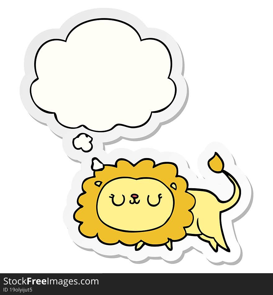 cartoon lion and thought bubble as a printed sticker