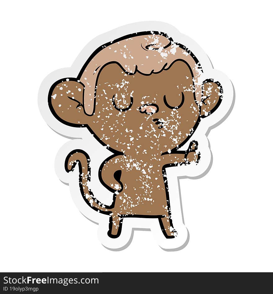 distressed sticker of a cartoon calm monkey