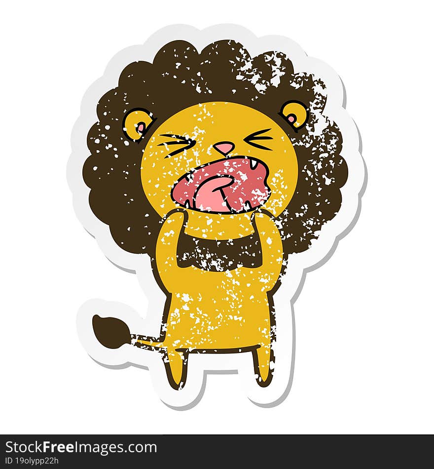 distressed sticker of a cartoon lion