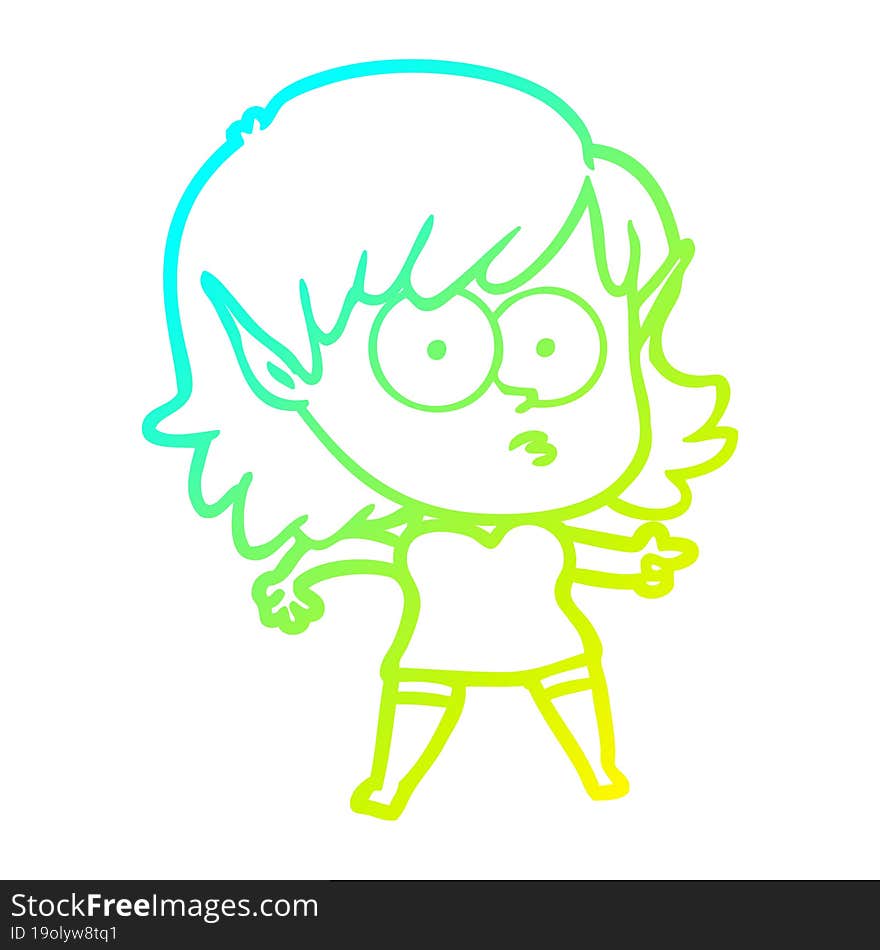 cold gradient line drawing cartoon shocked elf girl