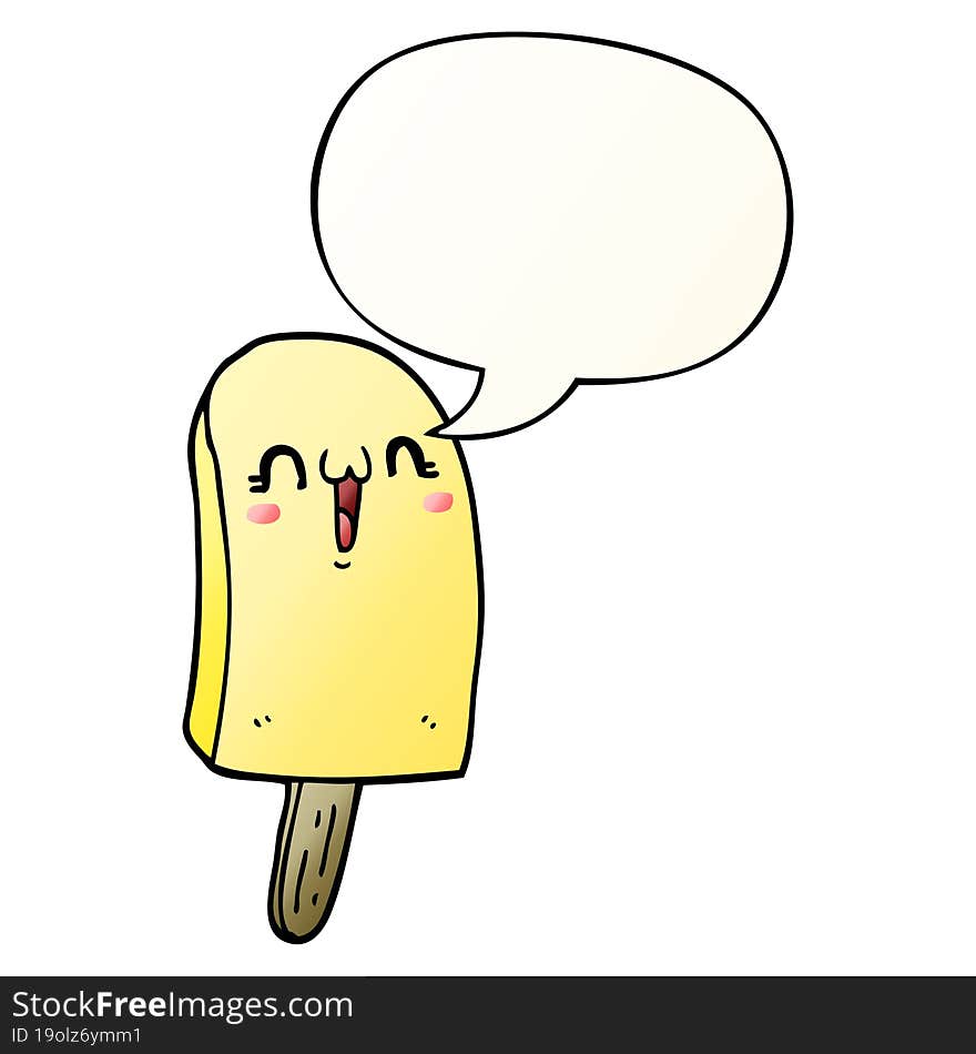 cartoon frozen ice lolly and speech bubble in smooth gradient style