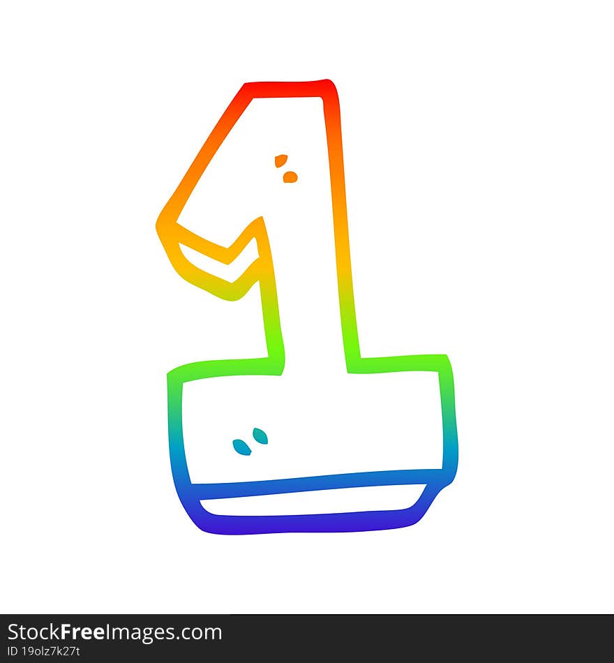 rainbow gradient line drawing of a cartoon number one