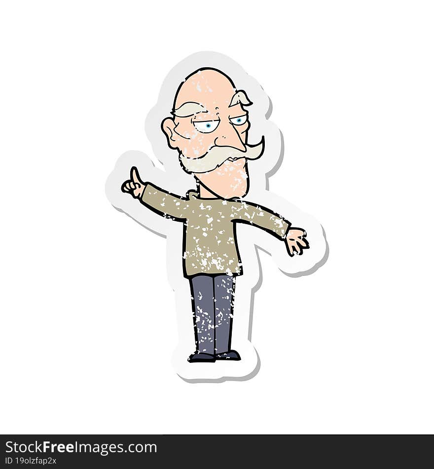 retro distressed sticker of a cartoon old man telling story