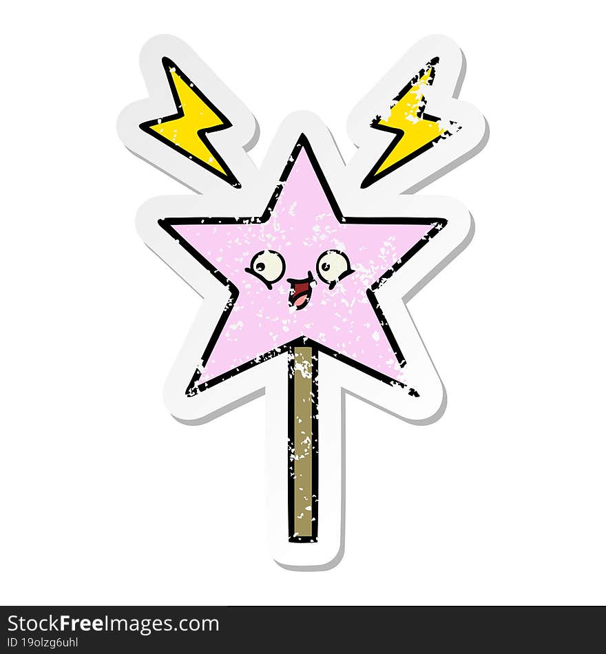 Distressed Sticker Of A Cute Cartoon Magic Wand