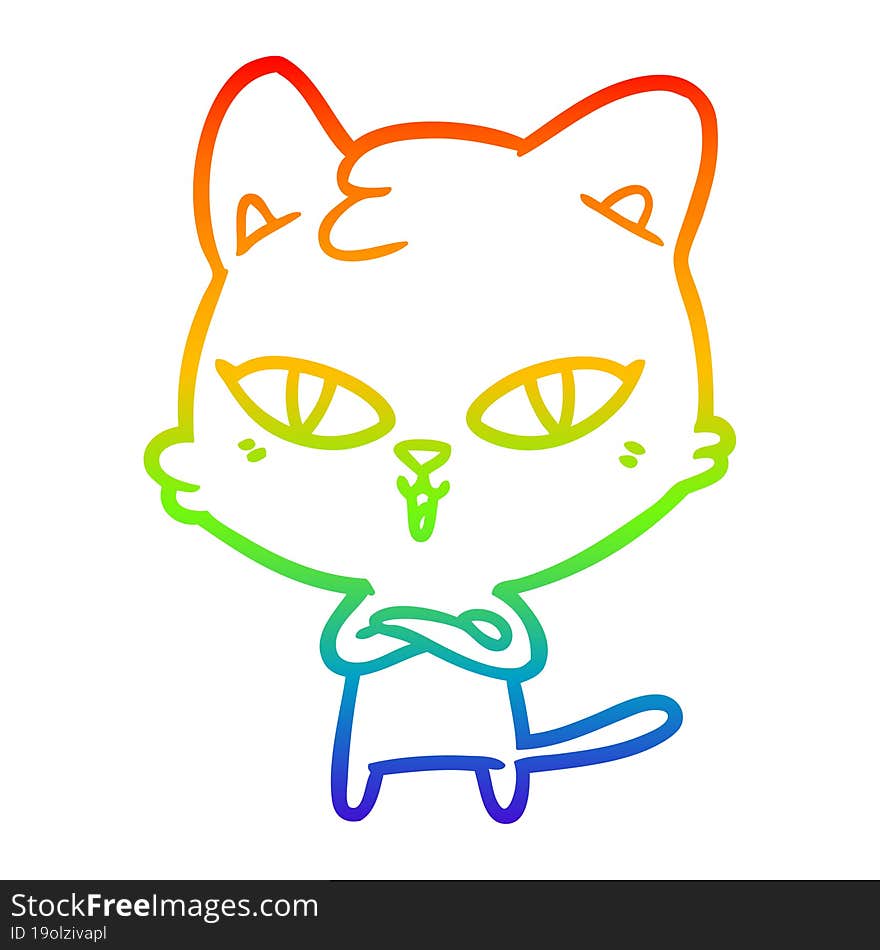 rainbow gradient line drawing of a cartoon cat