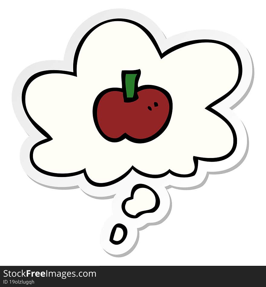 Cartoon Apple Symbol And Thought Bubble As A Printed Sticker