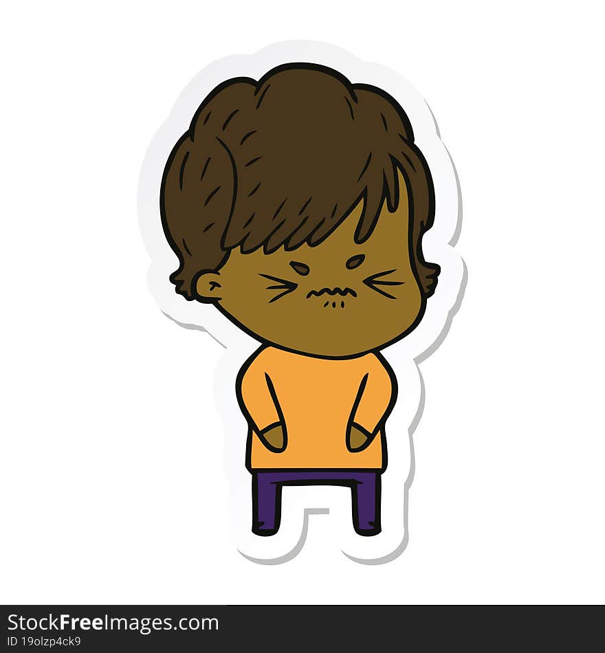 sticker of a cartoon frustrated woman