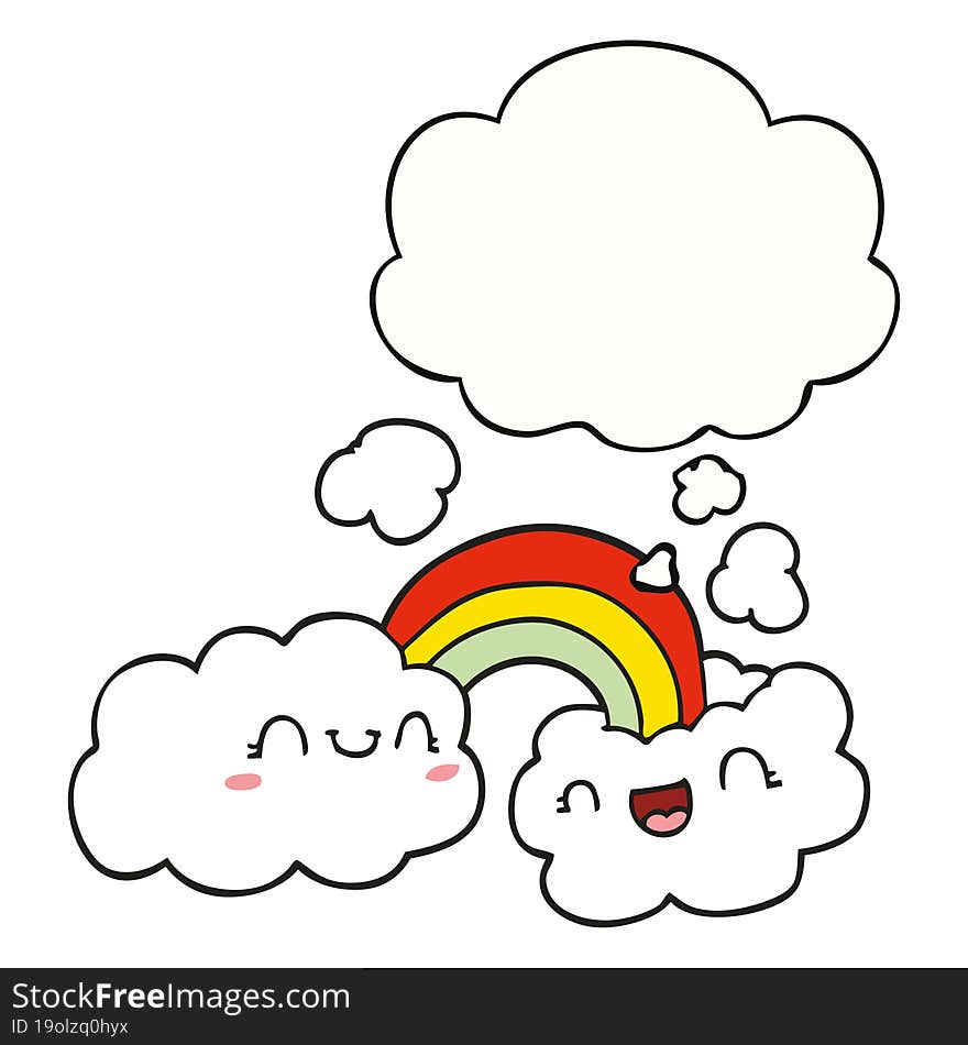 happy cartoon clouds and rainbow and thought bubble