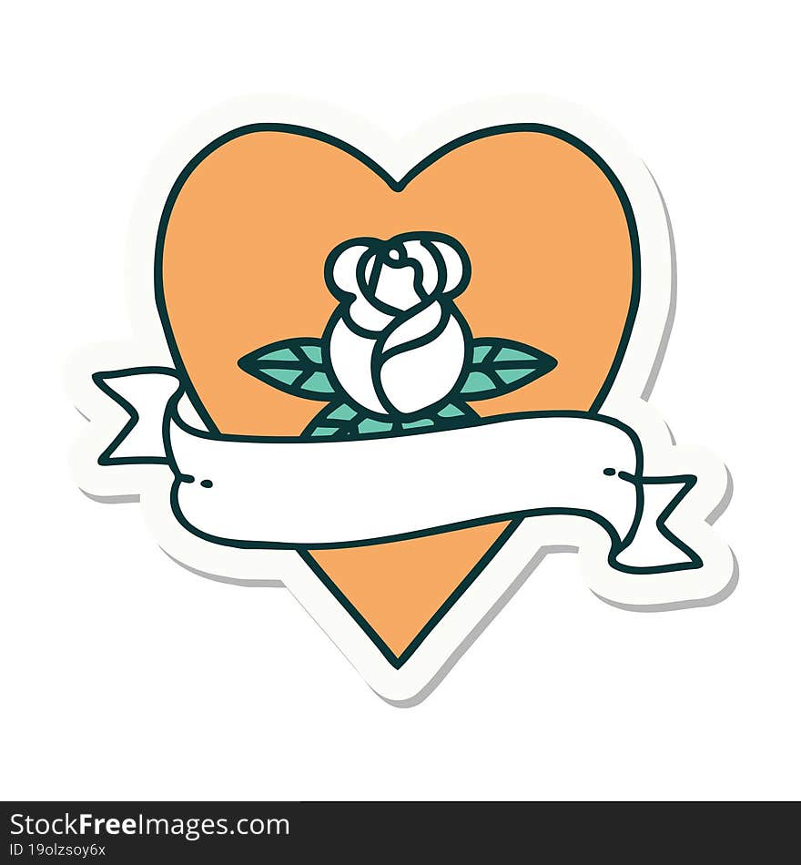 sticker of tattoo in traditional style of a heart rose and banner. sticker of tattoo in traditional style of a heart rose and banner