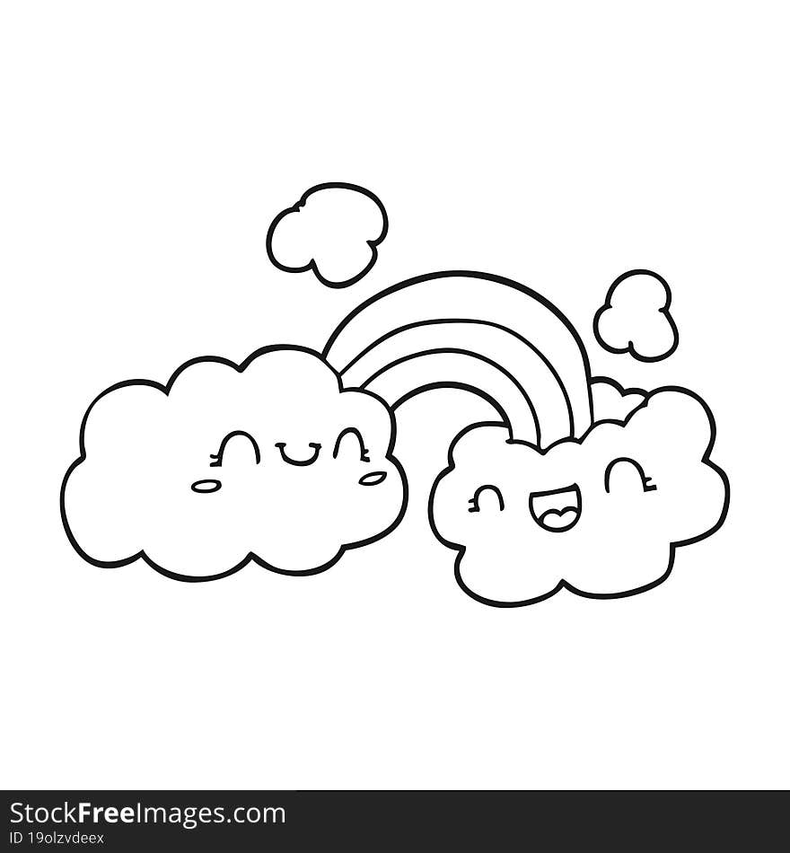 Happy Cartoon Clouds And Rainbow