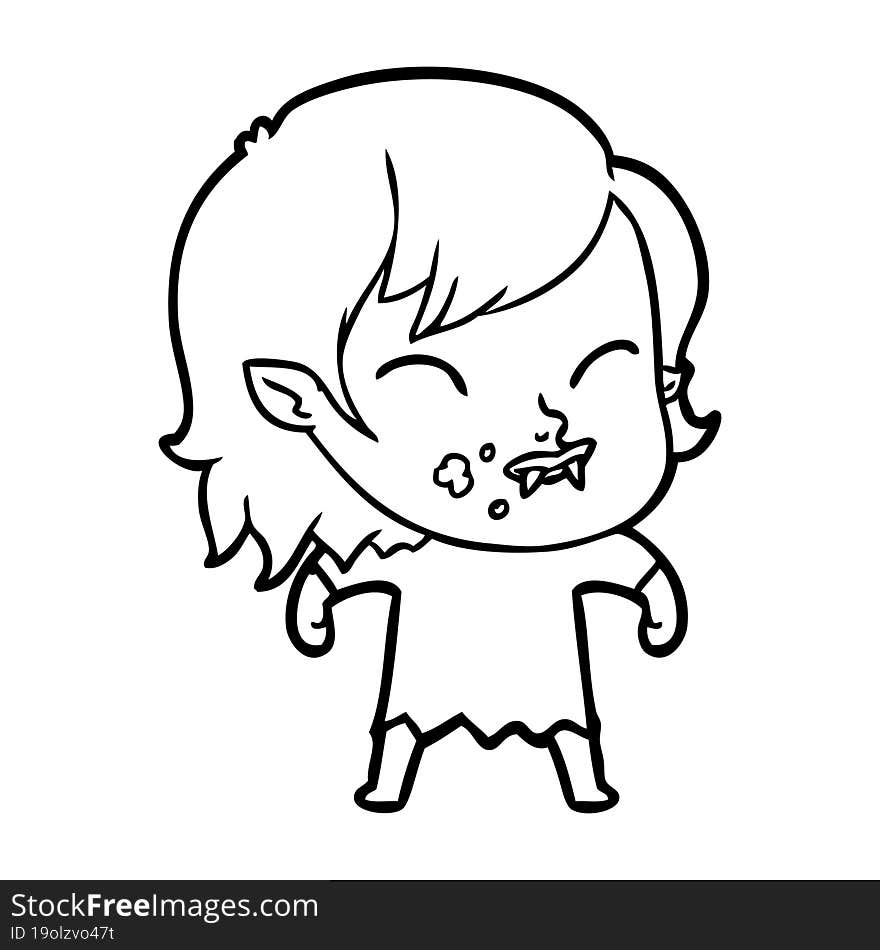 cartoon vampire girl with blood on cheek. cartoon vampire girl with blood on cheek