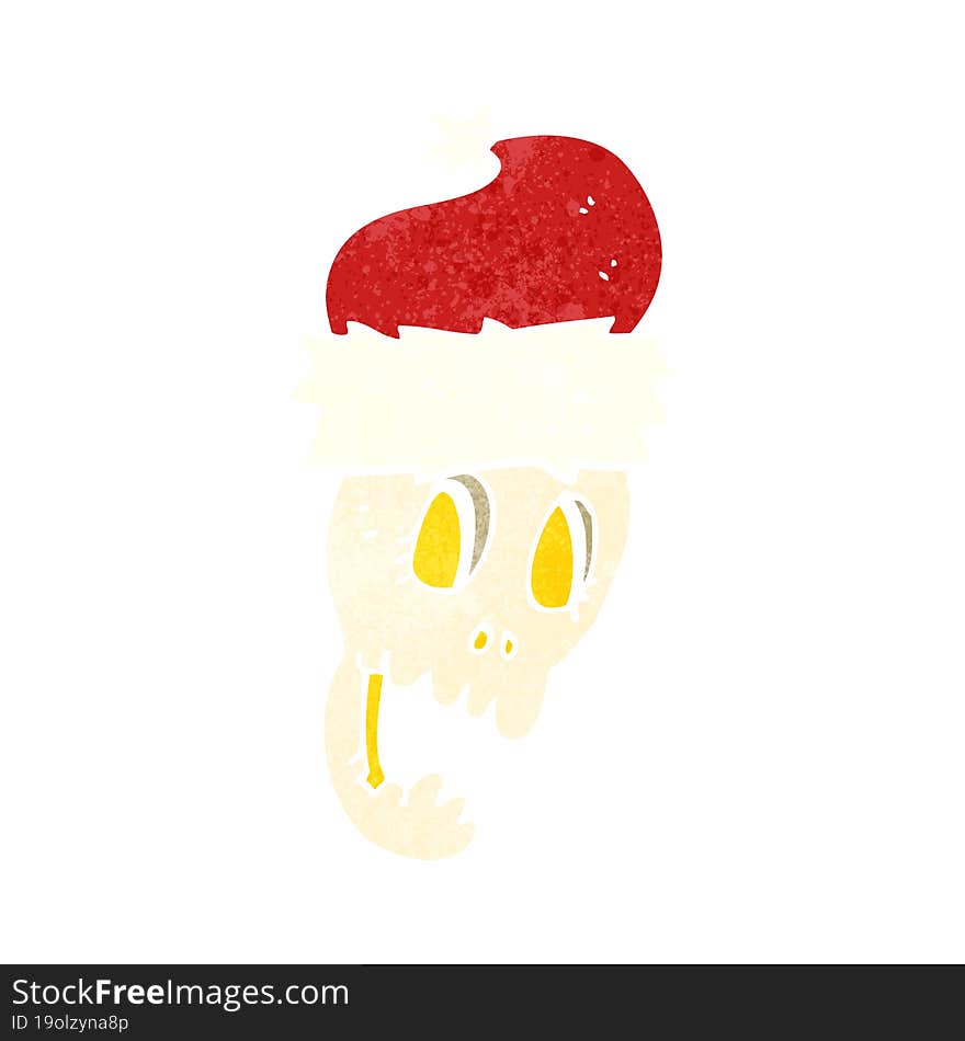 retro cartoon christmas hat on skull