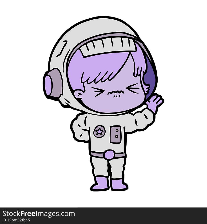 angry cartoon space girl waving. angry cartoon space girl waving