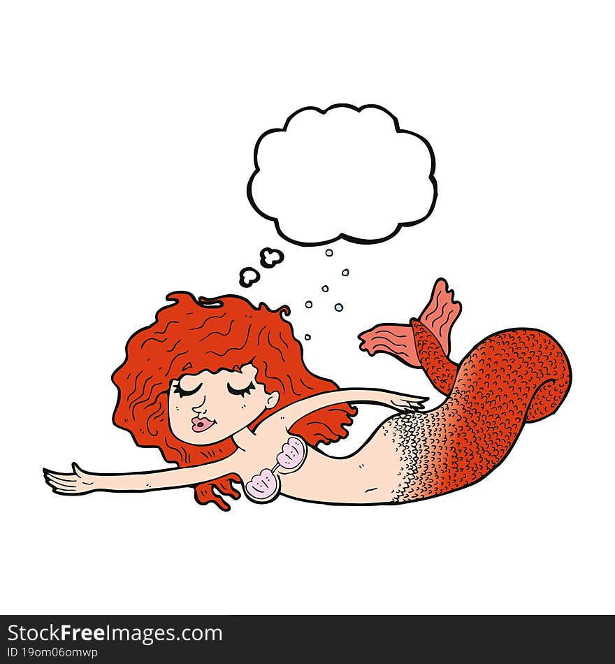 cartoon mermaid with thought bubble