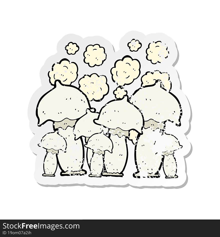 Retro Distressed Sticker Of A Cartoon Mushrooms