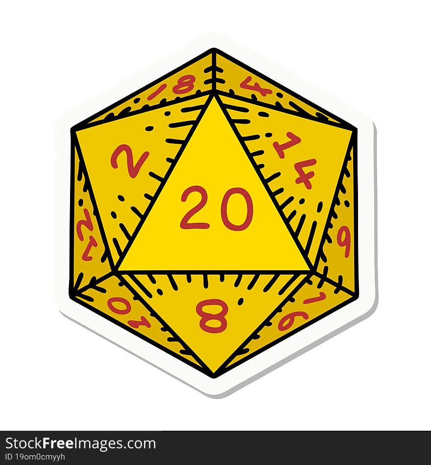 sticker of a natural 20 D20 dice roll. sticker of a natural 20 D20 dice roll