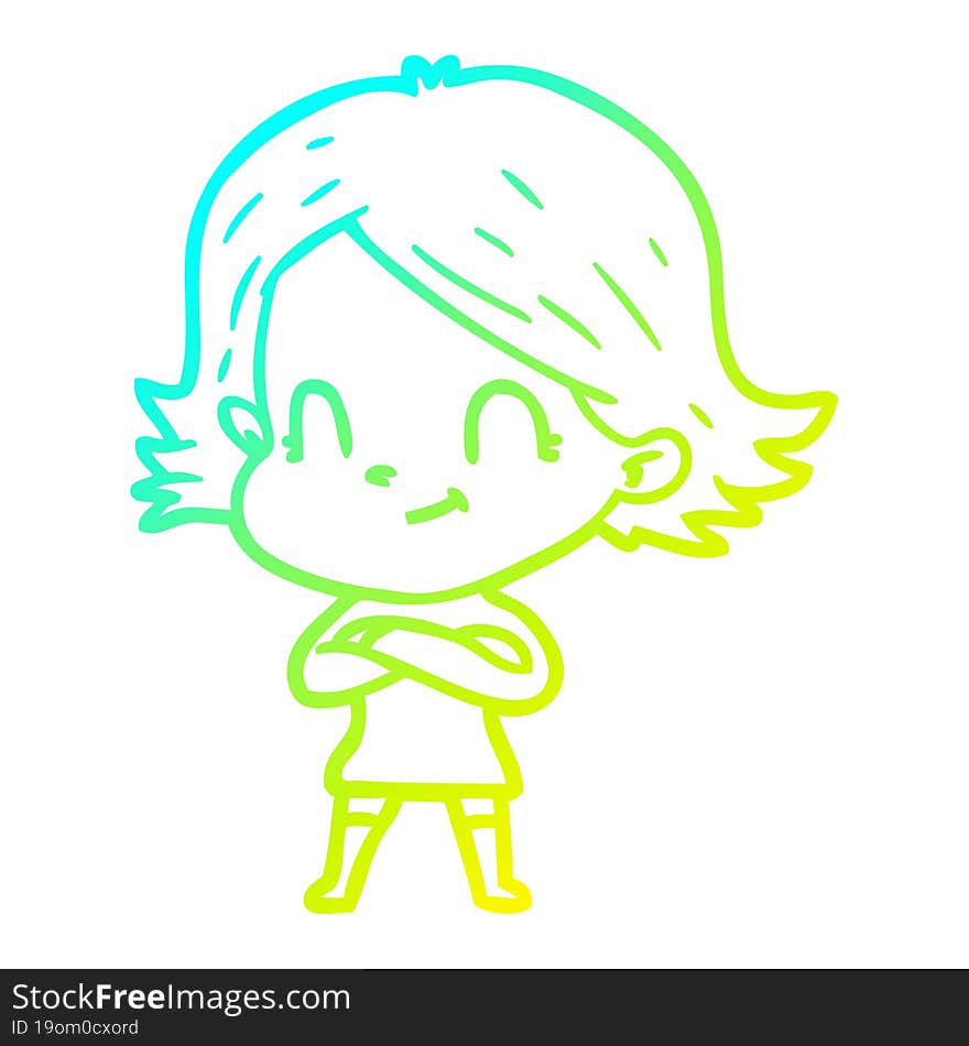 cold gradient line drawing cartoon friendly girl