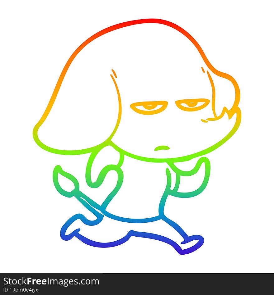 rainbow gradient line drawing annoyed cartoon elephant