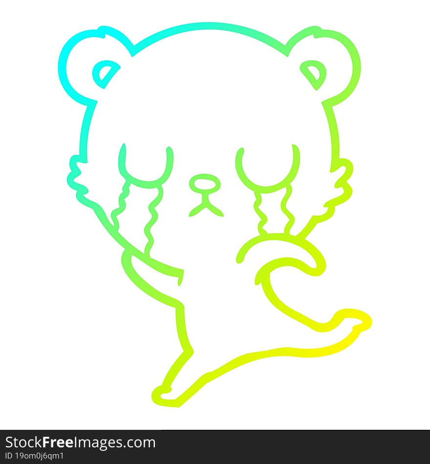 cold gradient line drawing crying cartoon bear running away