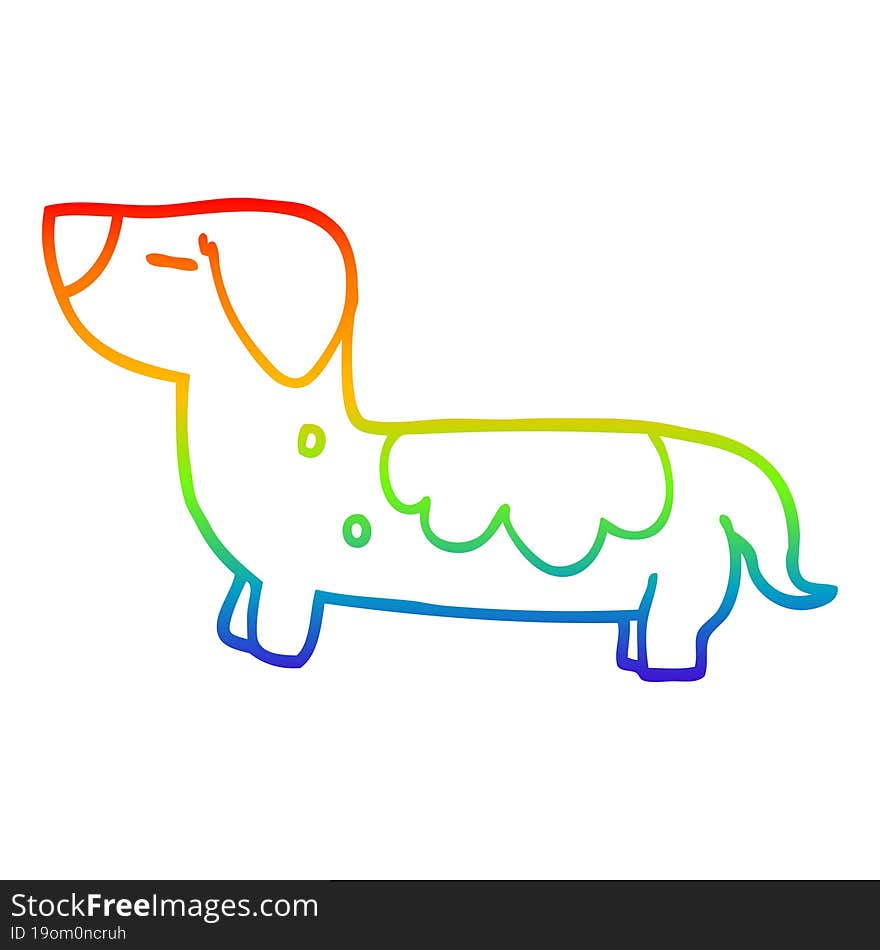 Rainbow Gradient Line Drawing Cartoon Dog