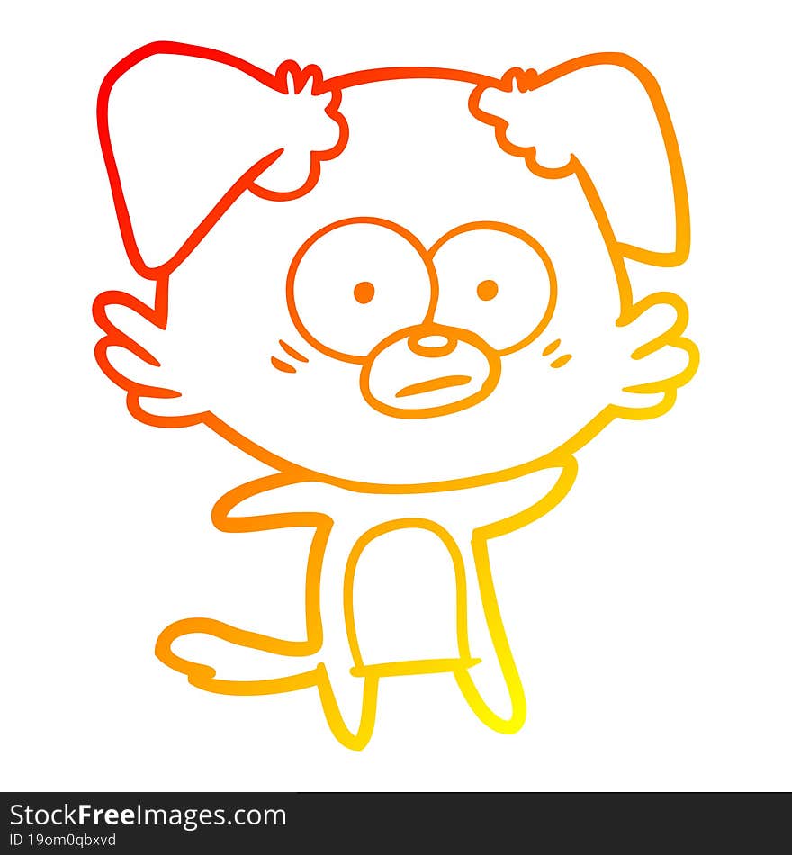 warm gradient line drawing of a nervous dog cartoon