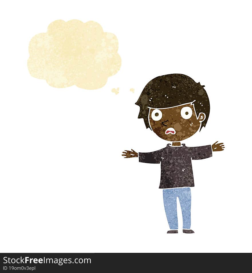 cartoon worried boy with thought bubble