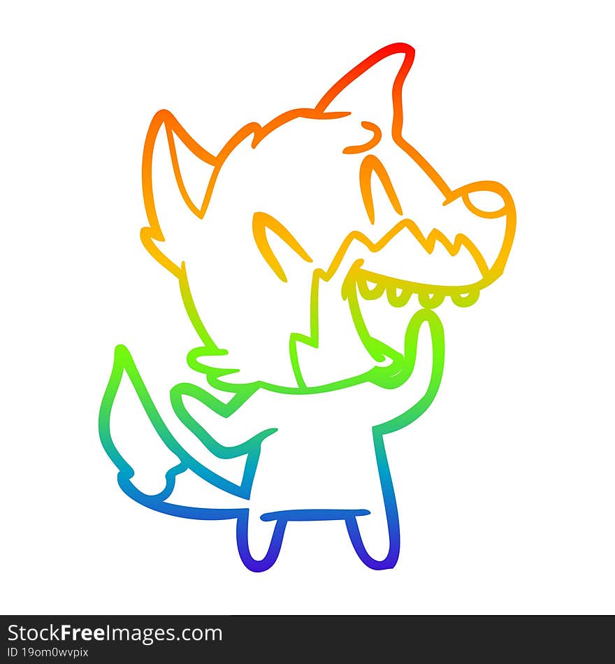 rainbow gradient line drawing of a laughing fox cartoon