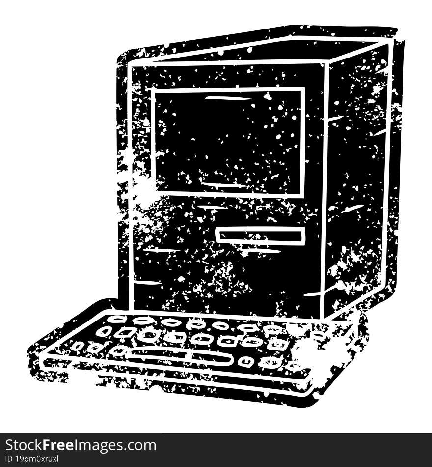 grunge icon drawing of a computer and keyboard