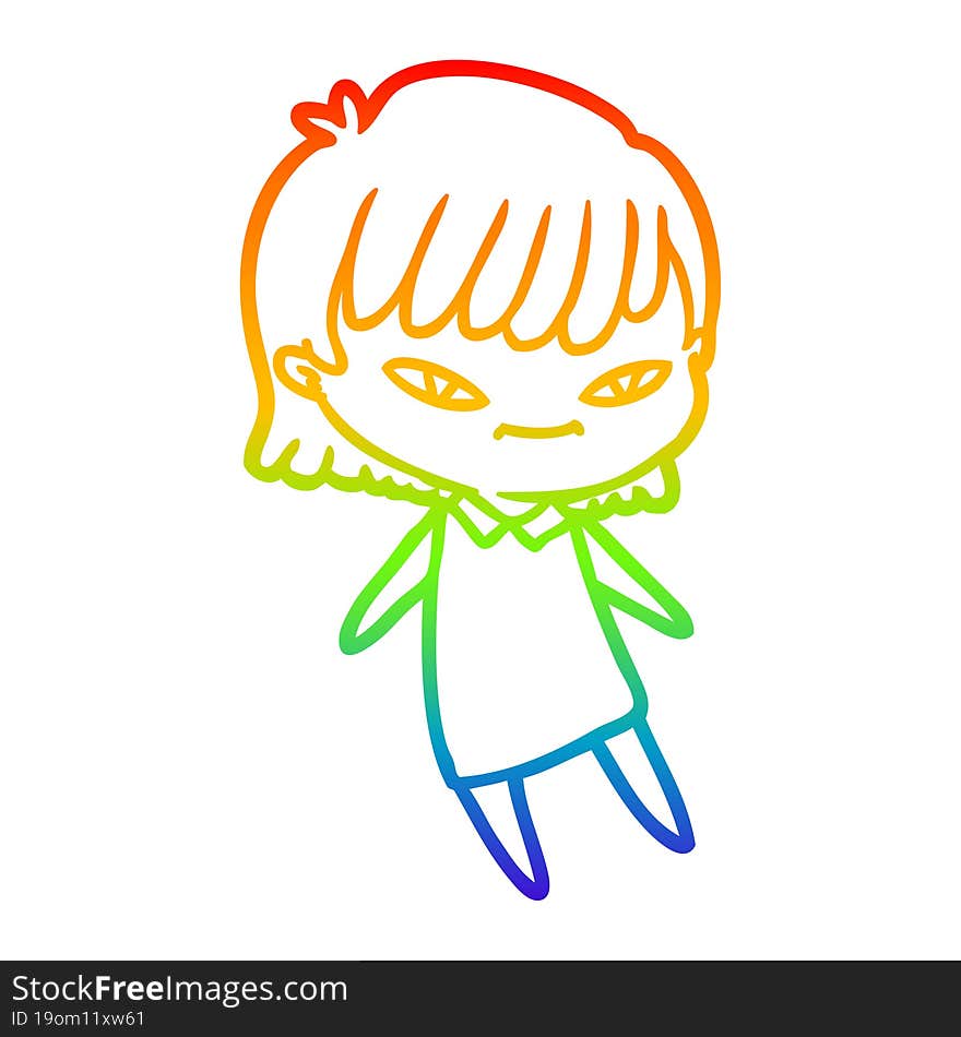 rainbow gradient line drawing of a cartoon woman