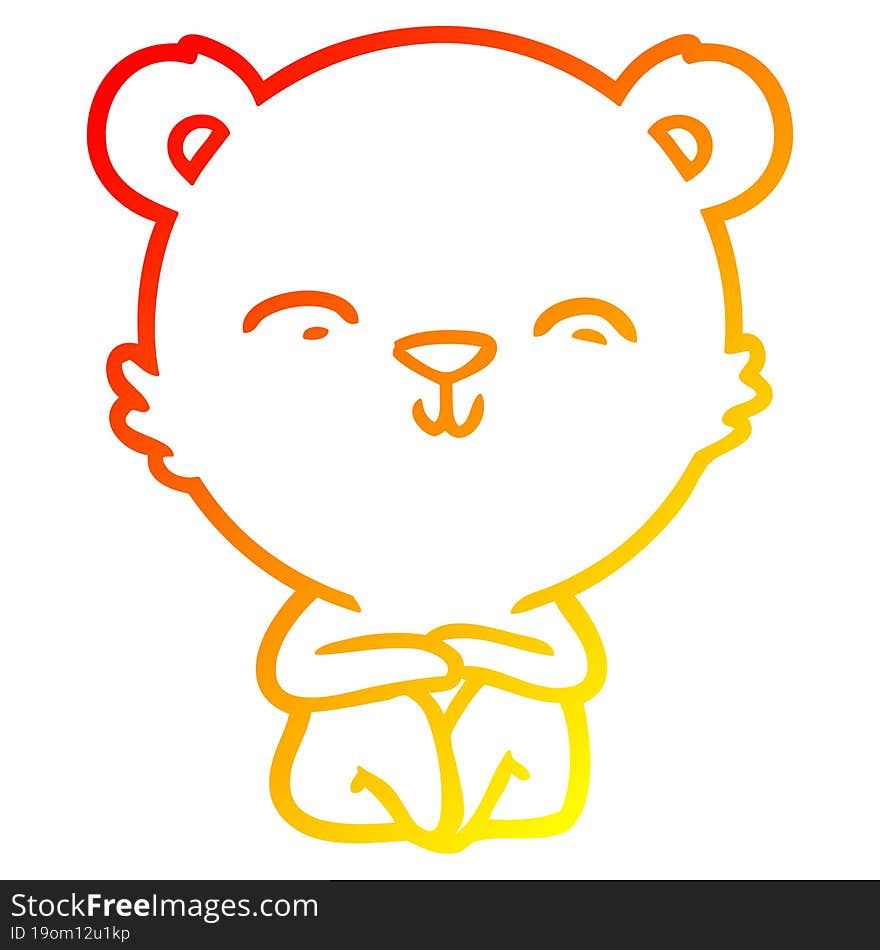 warm gradient line drawing happy cartoon bear sitting