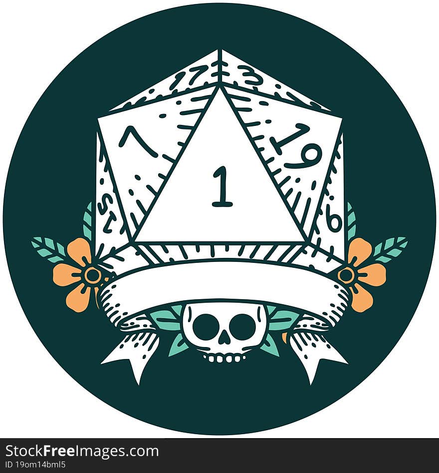 Natural One D20 Dice Roll Icon